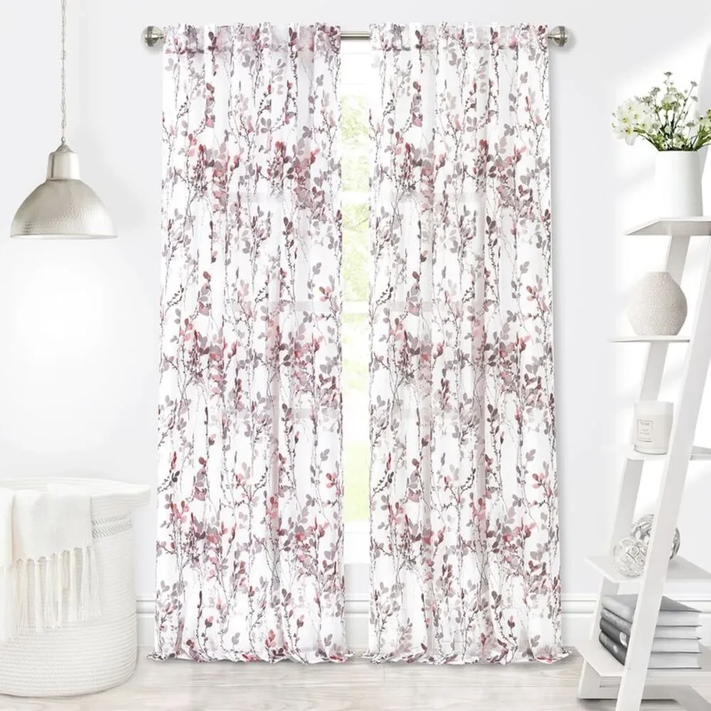 Achim Home Furnishing Misty Blush Floral Petal Vines Window Curtain Panels :